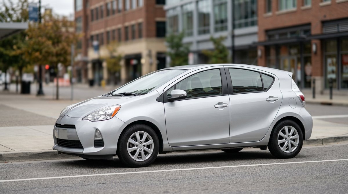 Carro hatch compacto estacionado em rua urbana