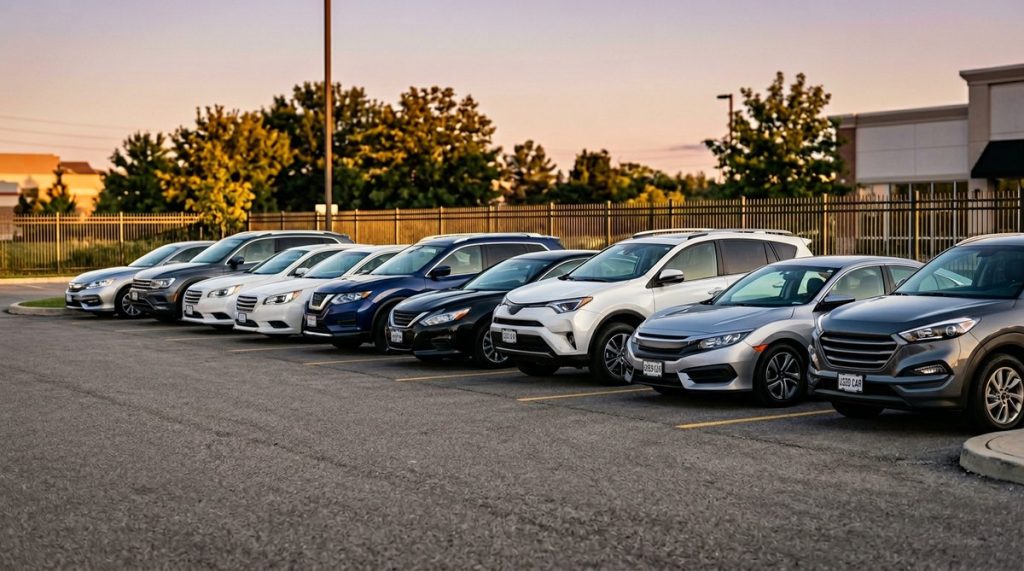 Carros usados em pátio organizado